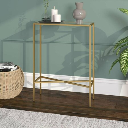 HUDSON & CANAL 22 in. Henley Rectangular Console Table with Glass Top, Brass AT1718